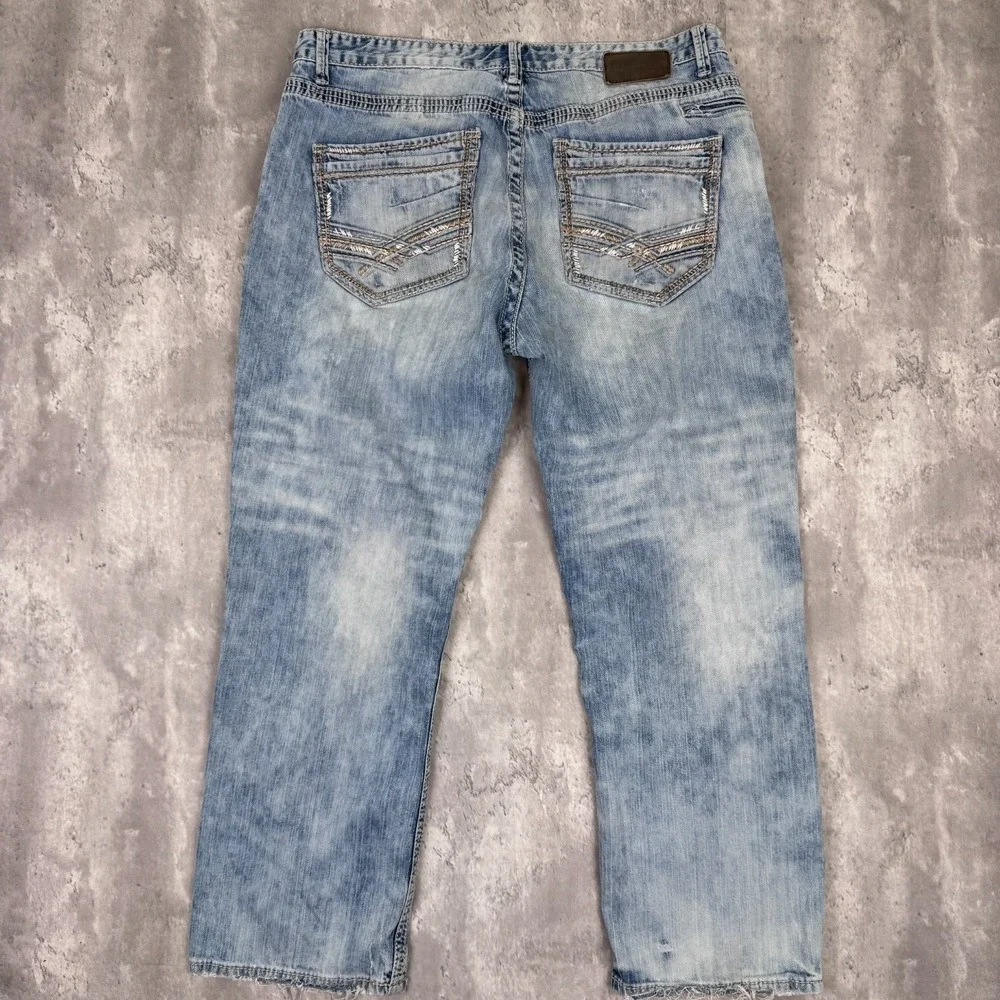 BKE Tyler Mens Jeans Size 38S Straight Leg Stretch Denim Actual 38x28 Distressed